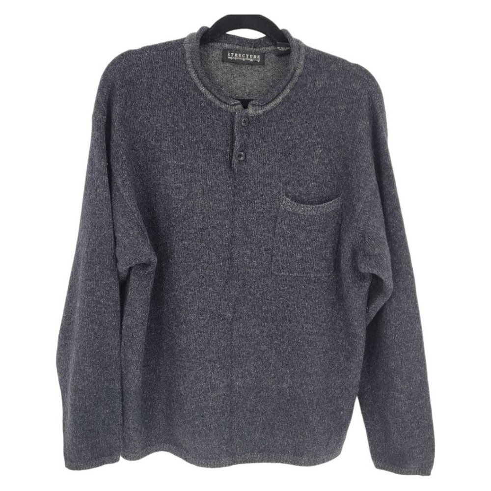 Structure mens small lambswool rabbit hair blend gray long sleeve sweater VTG